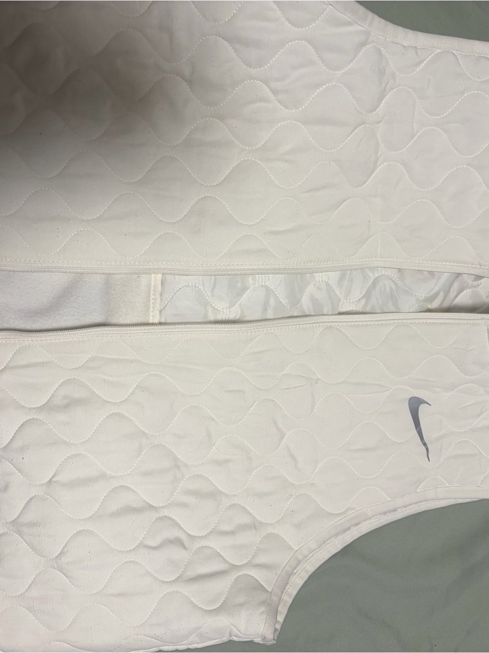Nike White Quilted Kids Pants with Silver Swoosh